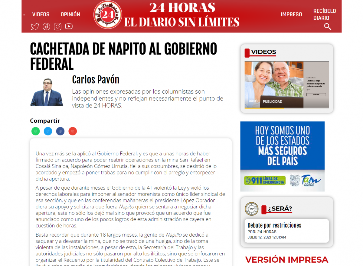 Cachetada de Napito al Gobierno Federal 