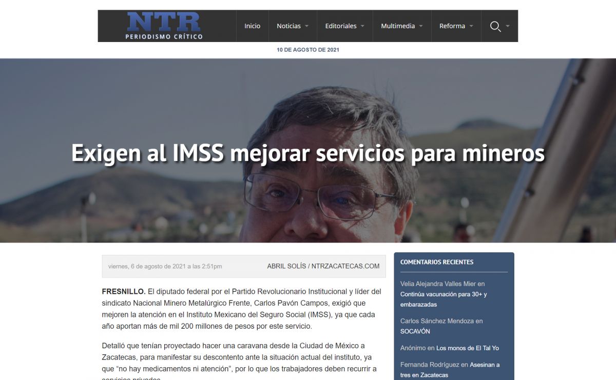 Exigen al IMSS mejorar servicios para mineros