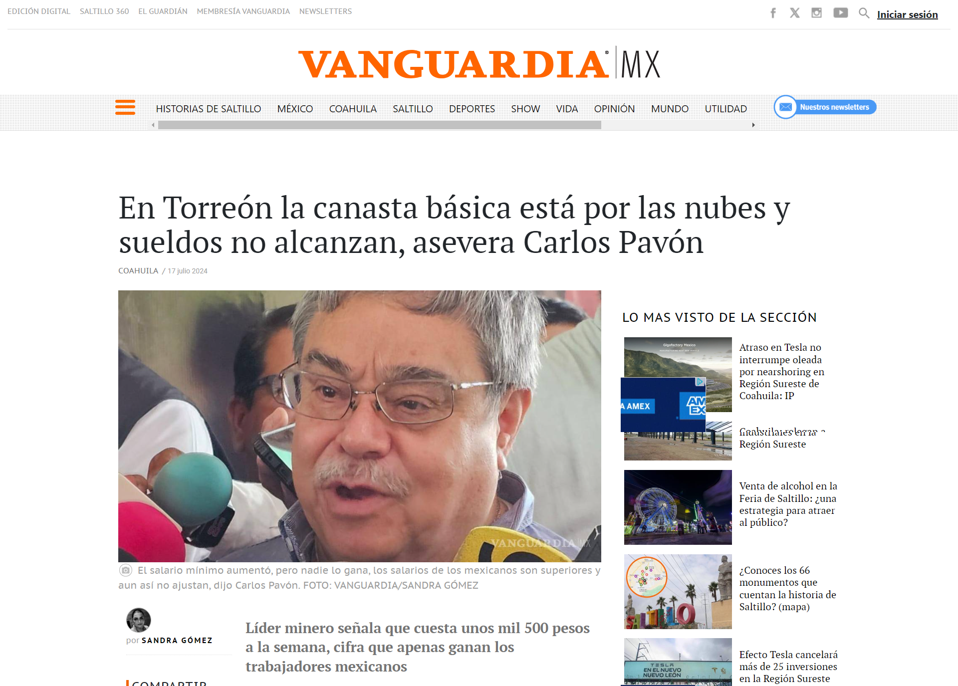 En Torreón la canasta básica está por las nubes y sueldos no alcanzan, asevera Carlos Pavón