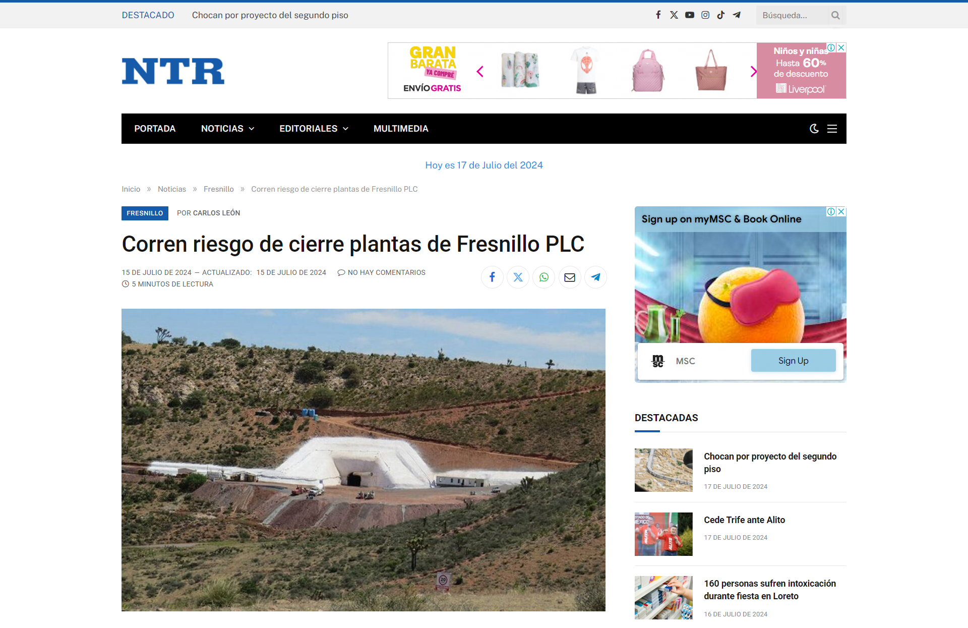 Corren riesgo de cierre plantas de Fresnillo PLC