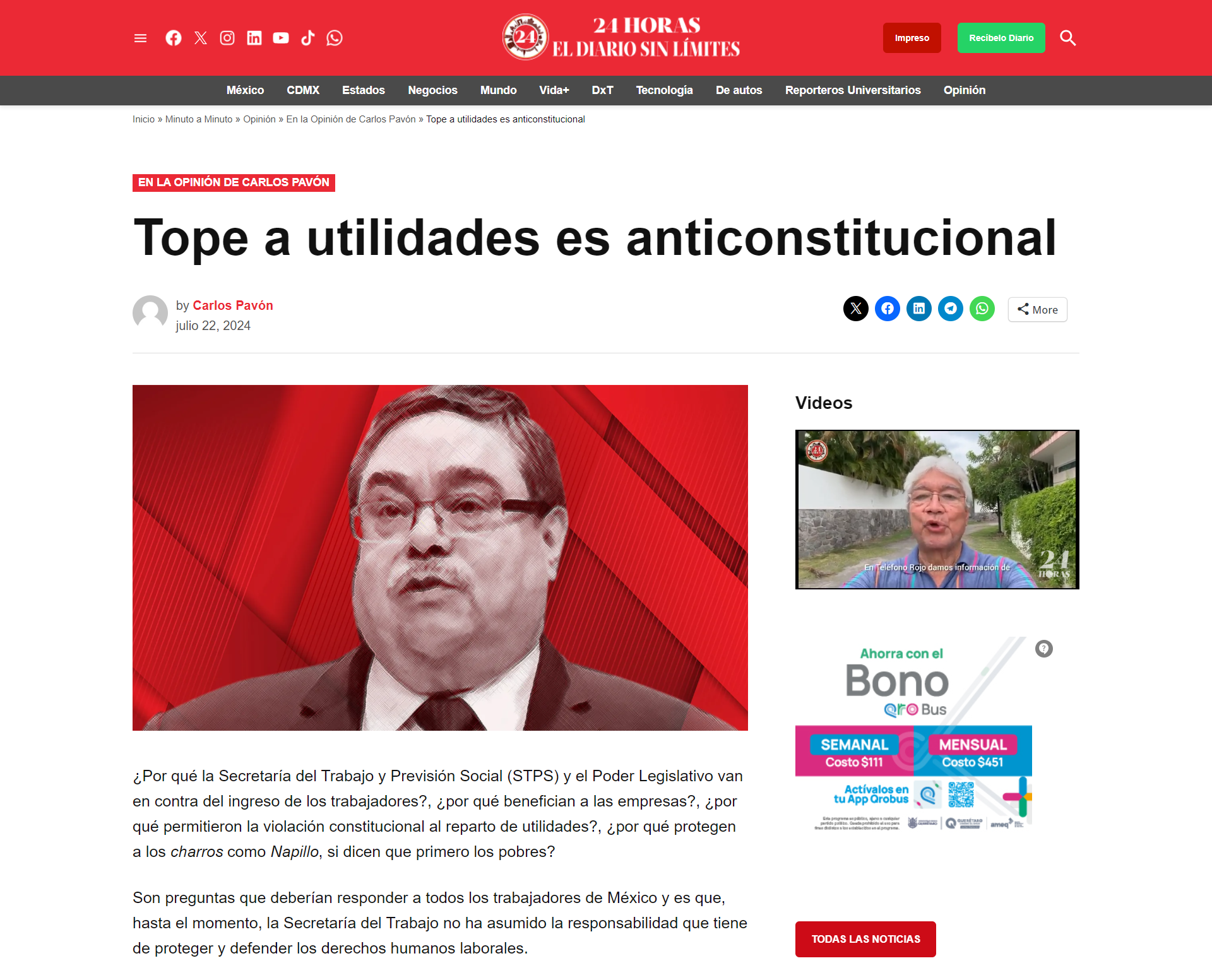 Tope a utilidades es anticonstitucional