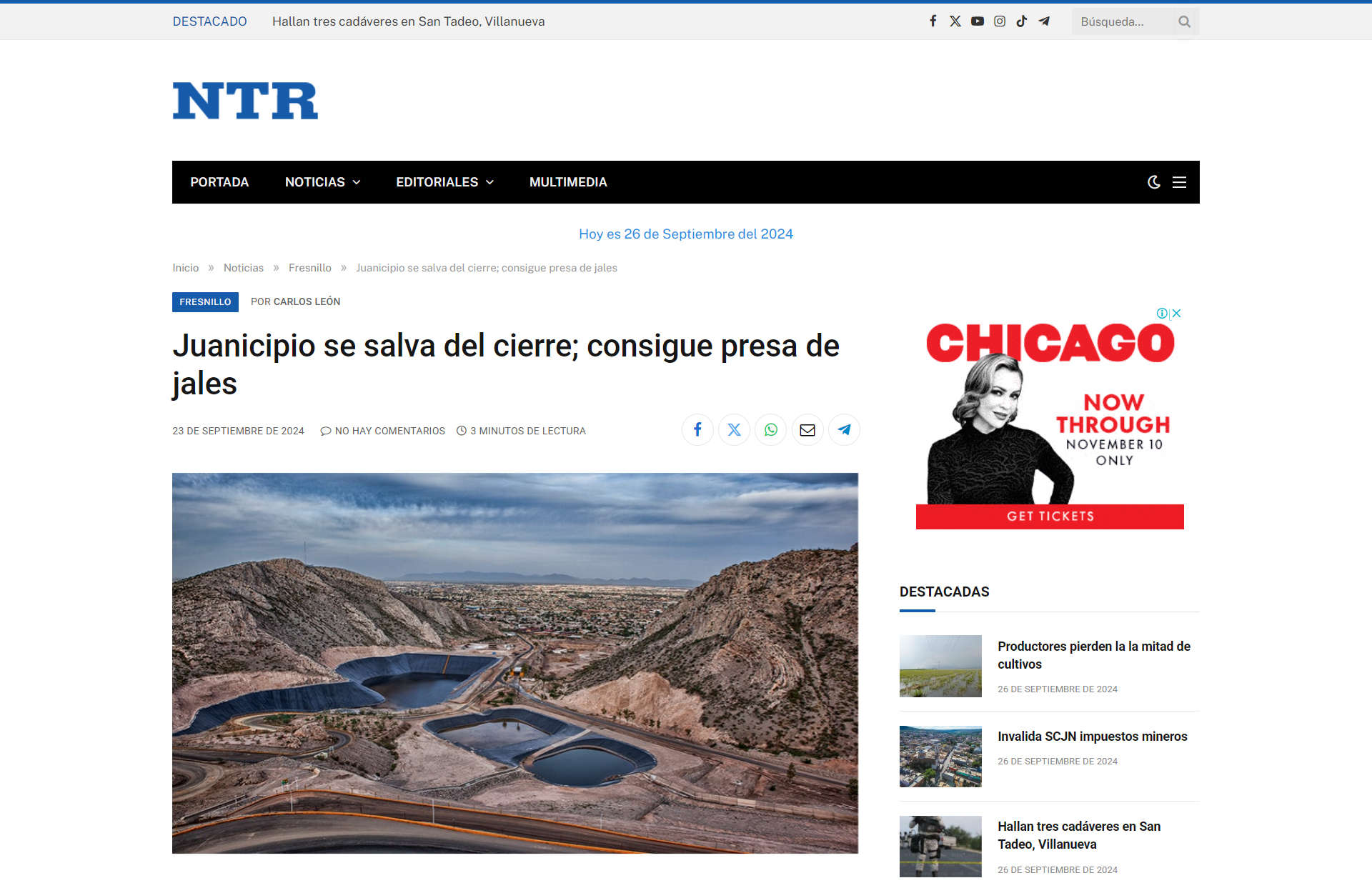 Juanicipio se salva del cierre; consigue presa de jales