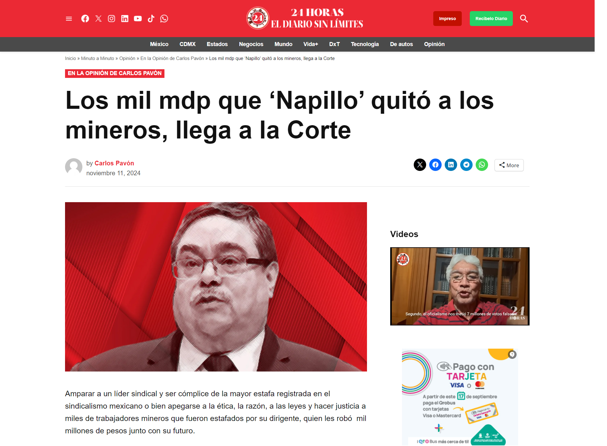 Los mil mdp que ‘Napillo’ quitó a los mineros, llega a la Corte