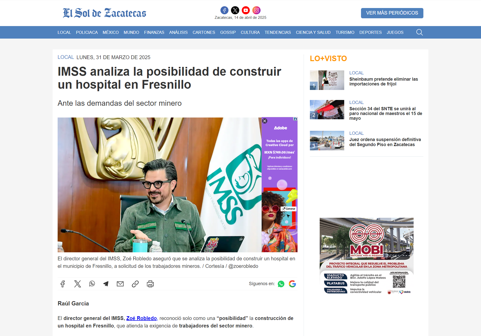 IMSS analiza la posibilidad de construir un hospital en Fresnillo