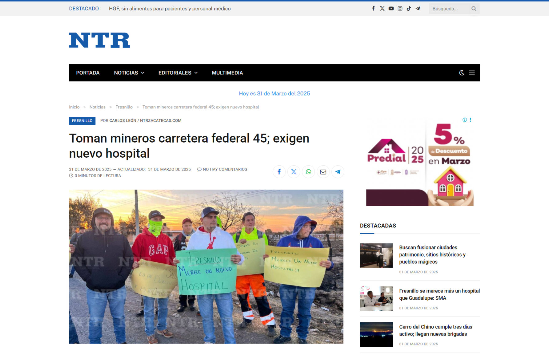 Toman mineros carretera federal 45; exigen nuevo hospital