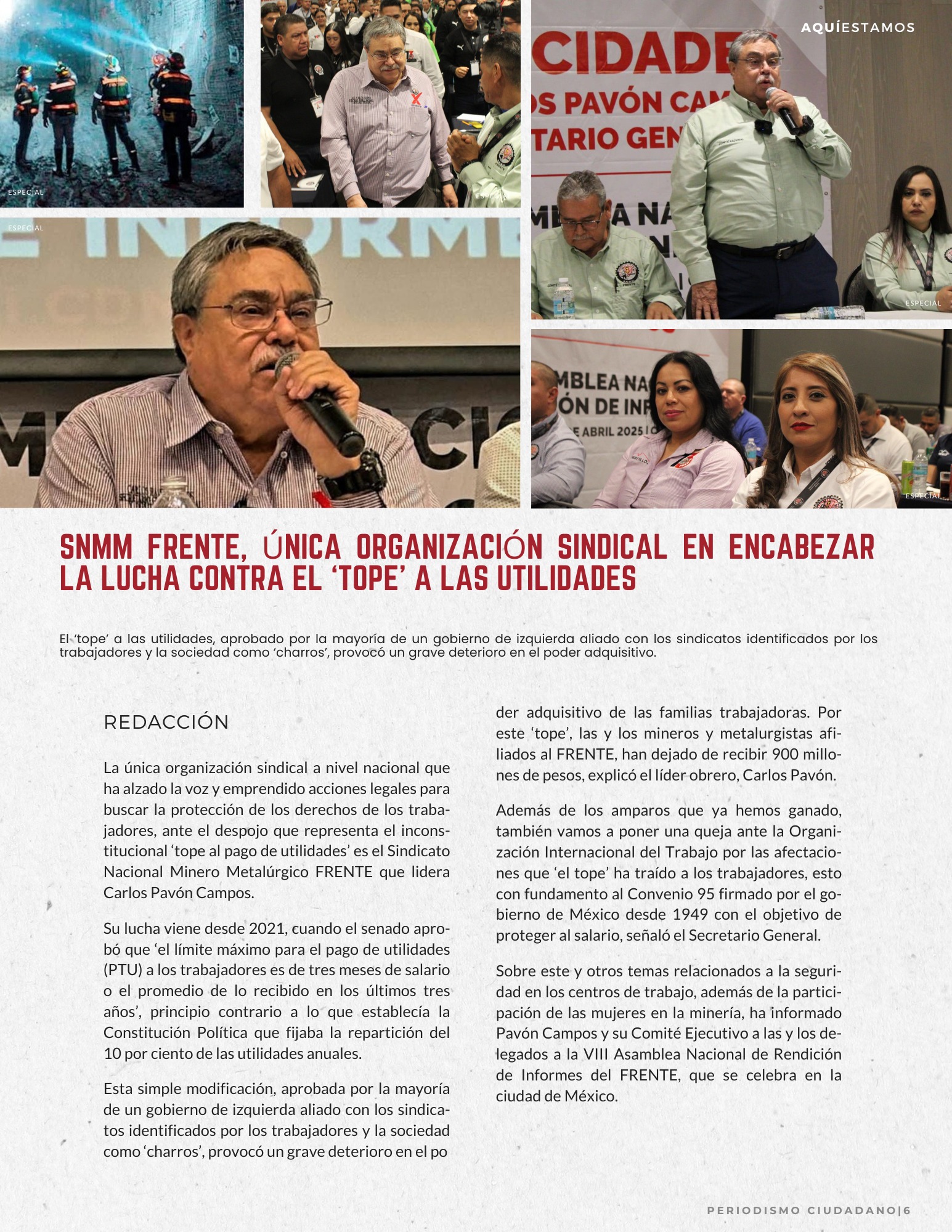 SNMM FRENTE, única organización sindical en encabezar la lucha contra el "Tope" a las utilidades