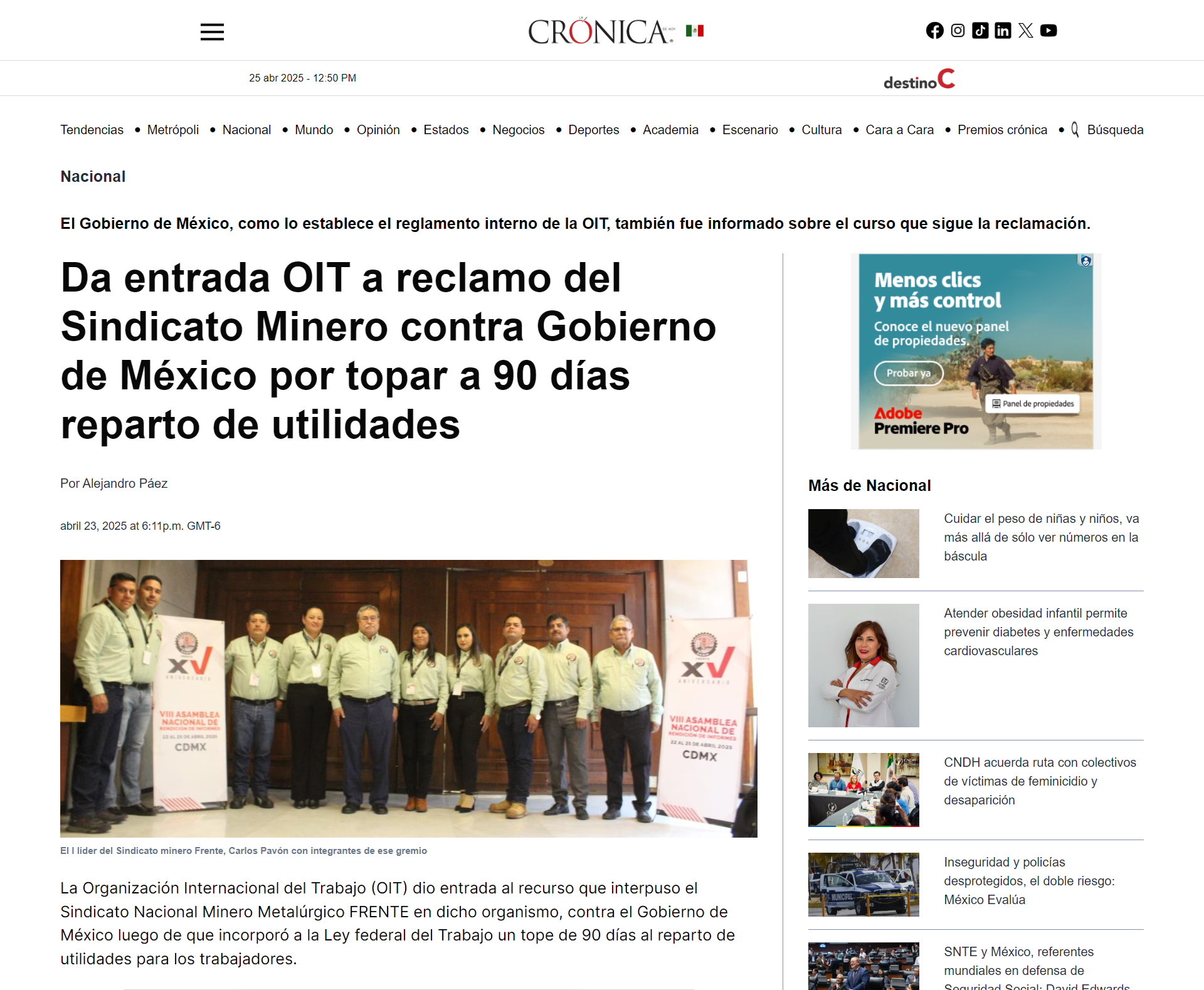 Da entrada OIT a reclamo del Sindicato Minero contra Gobierno de México por topar a 90 días reparto de utilidades