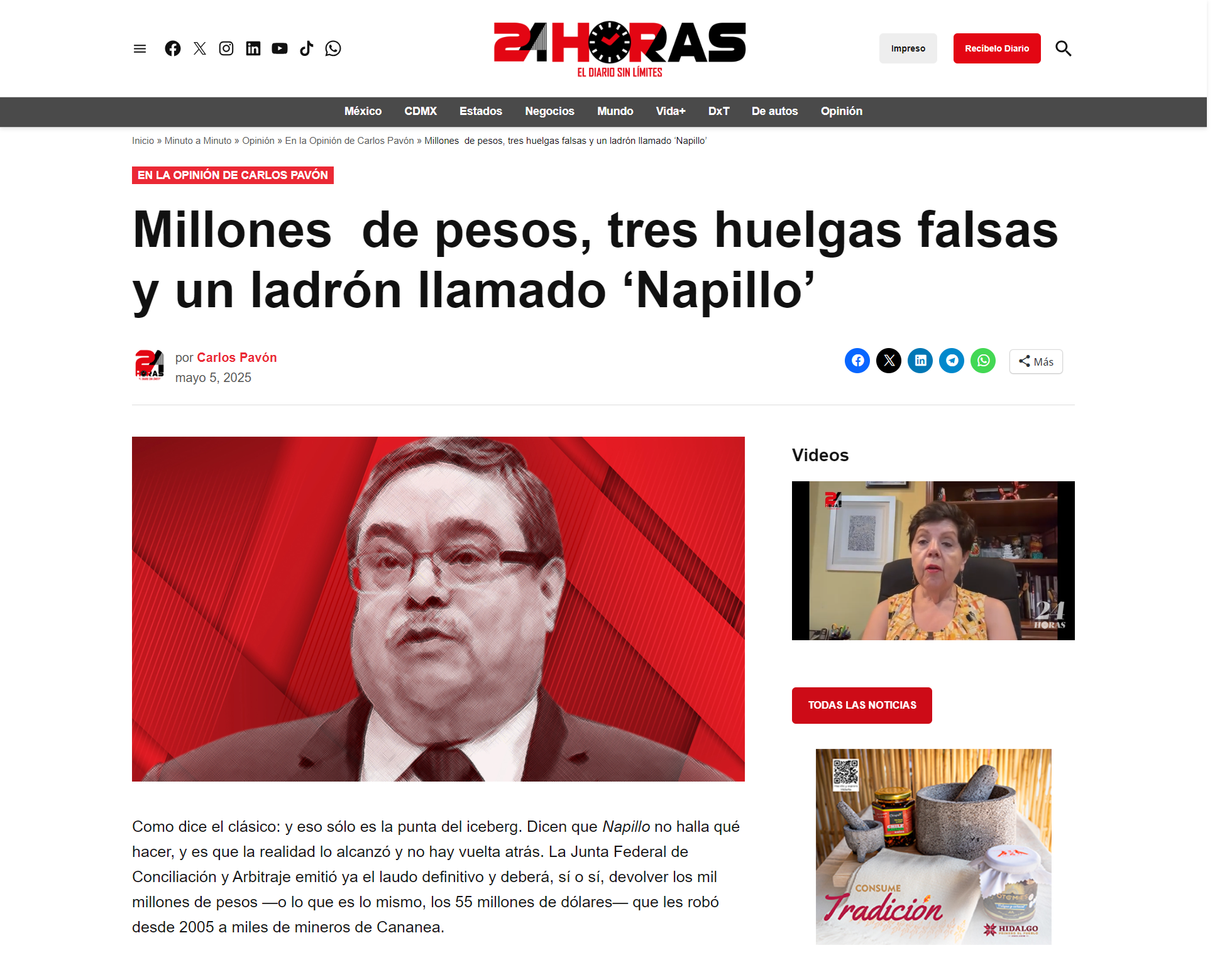 Millones  de pesos, tres huelgas falsas y un ladrón llamado ‘Napillo’