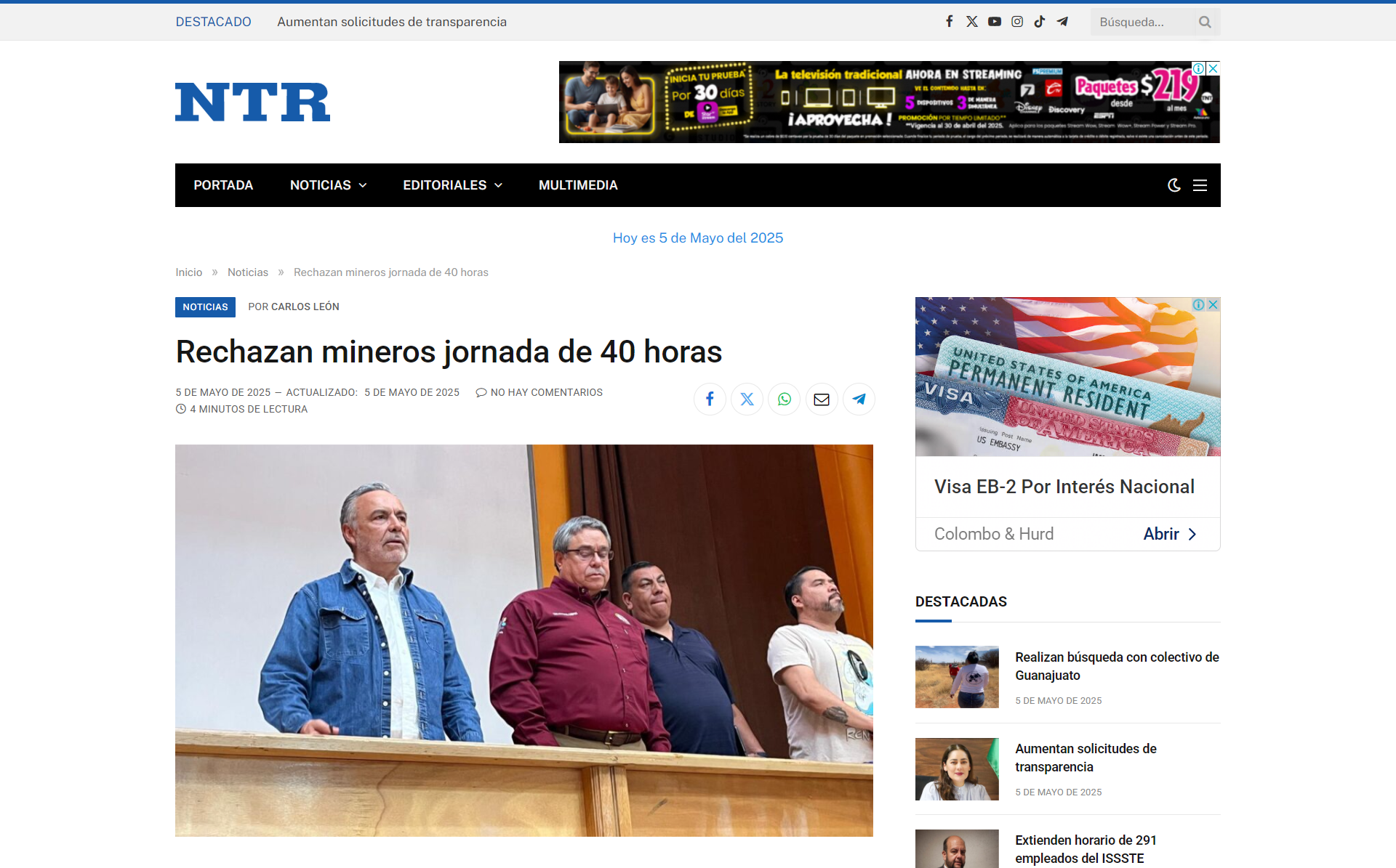 Rechazan mineros jornada de 40 horas