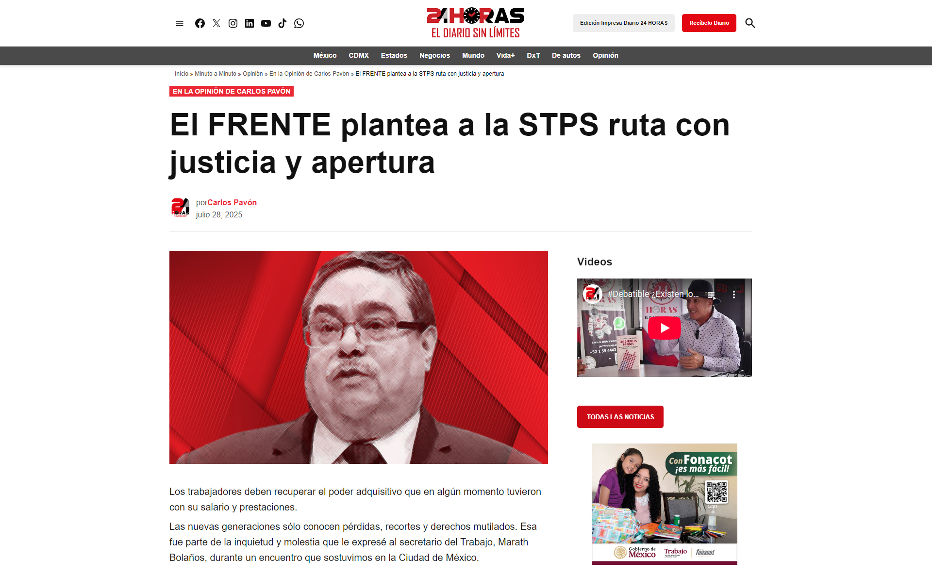 El FRENTE plantea a la STPS ruta con justicia y apertura