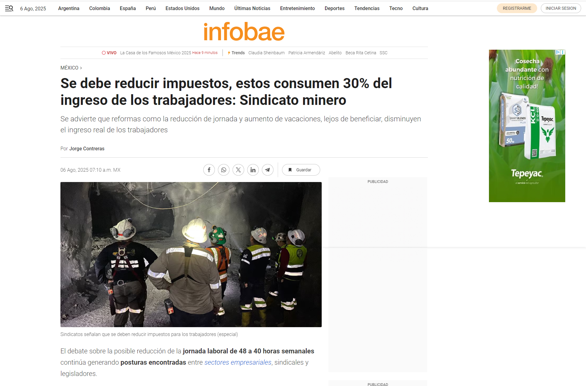 Se debe reducir impuestos, estos consumen 30% del ingreso de los trabajadores: Sindicato minero