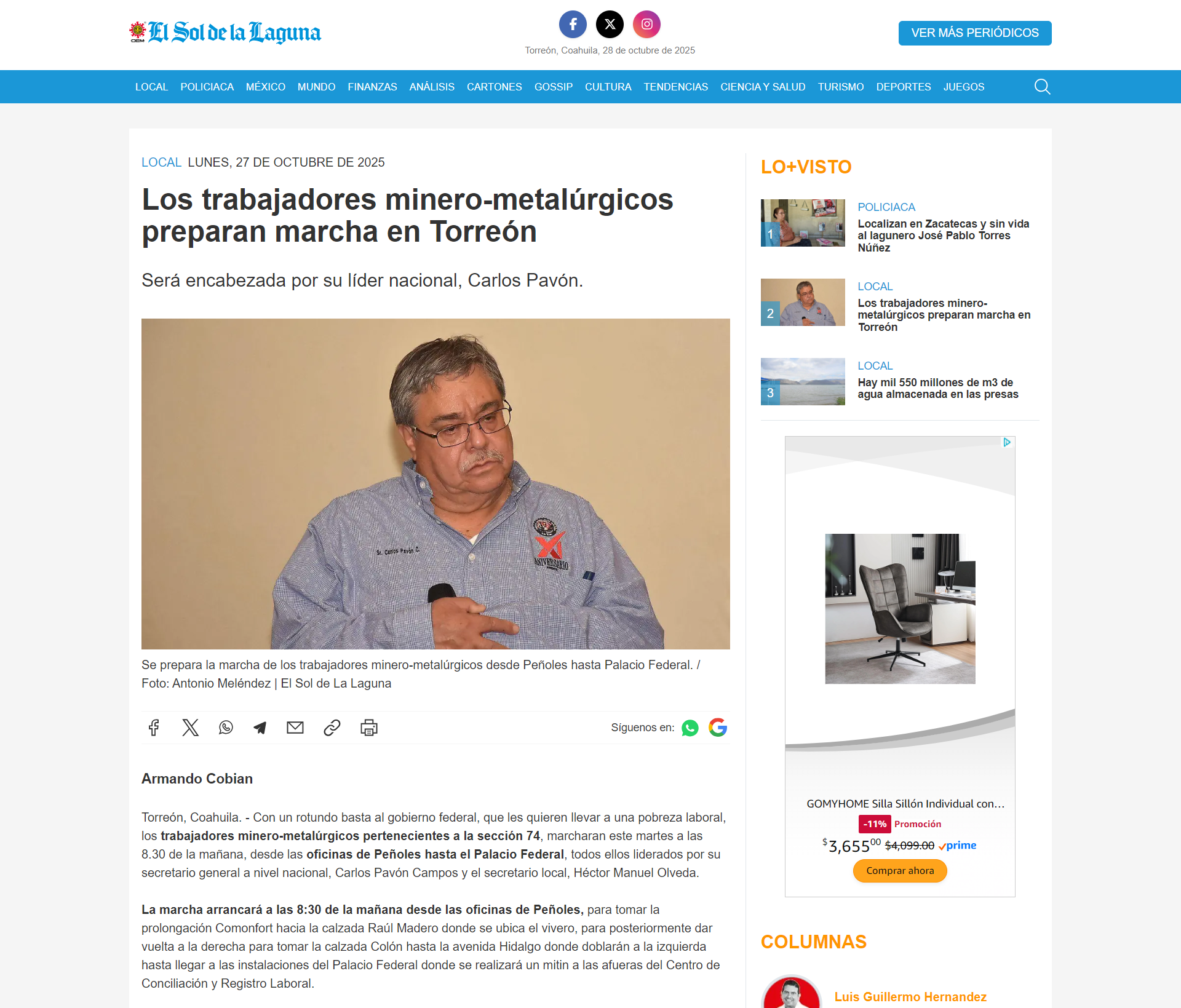 Los trabajadores minero-metalúrgicos preparan marcha en Torreón