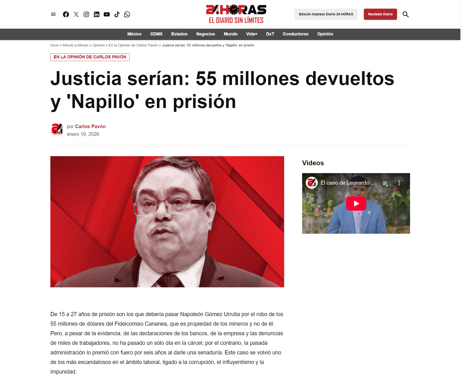 Justicia serían: 55 millones devueltos y 'Napillo' en prisión