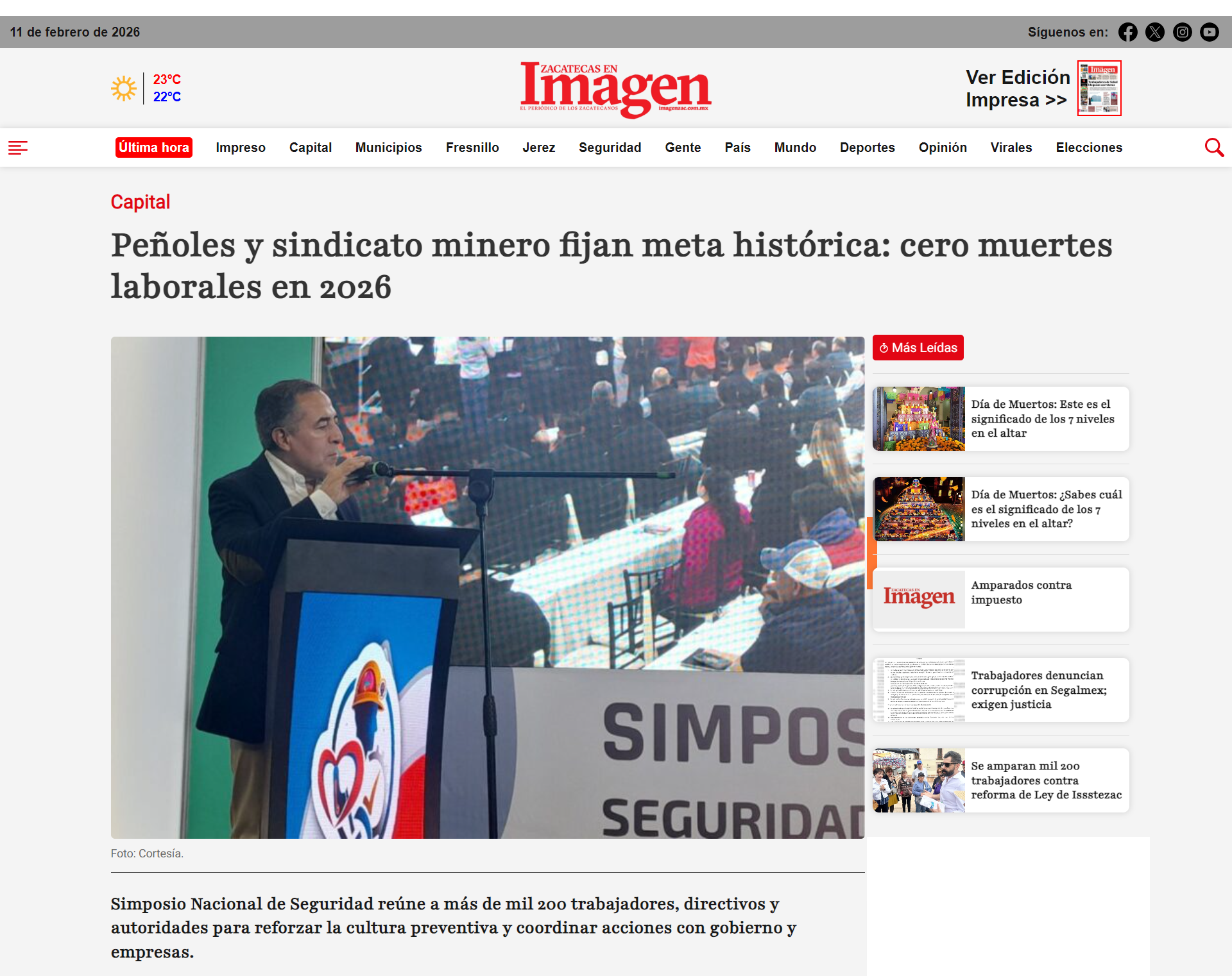 Peñoles y sindicato minero fijan meta histórica: cero muertes laborales en 2026