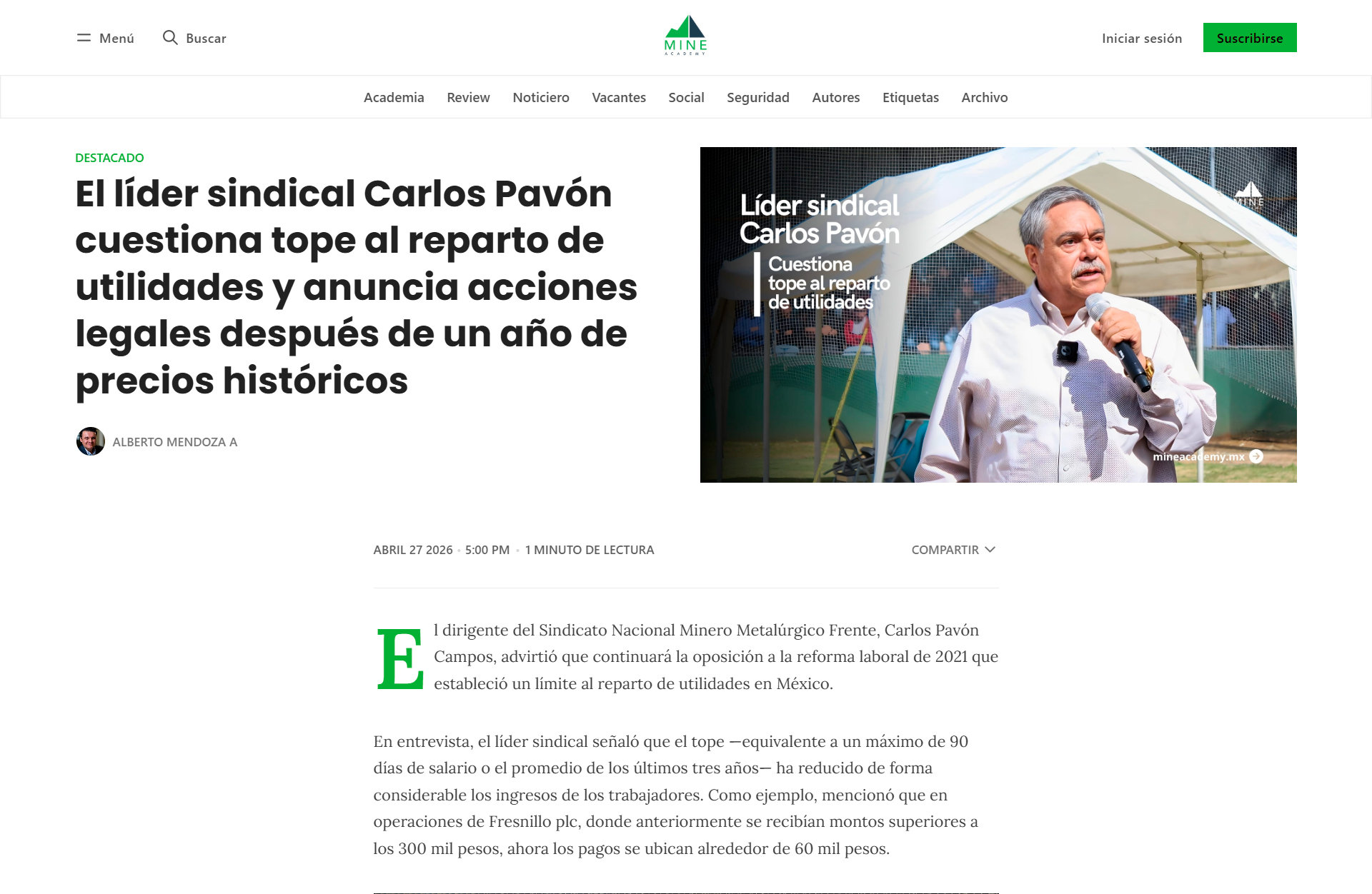 El líder sindical Carlos Pavón cuestiona tope al reparto de utilidades y anuncia acciones legales después de un año de precios históricos