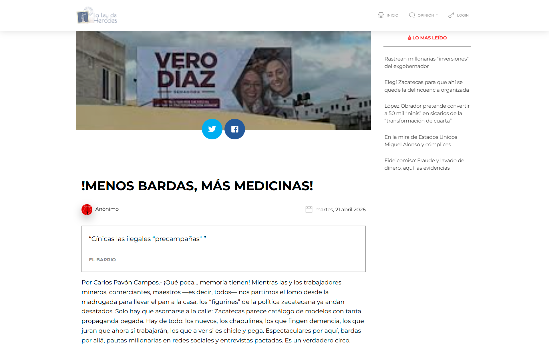 ¡Menos bardas, más medicinas!