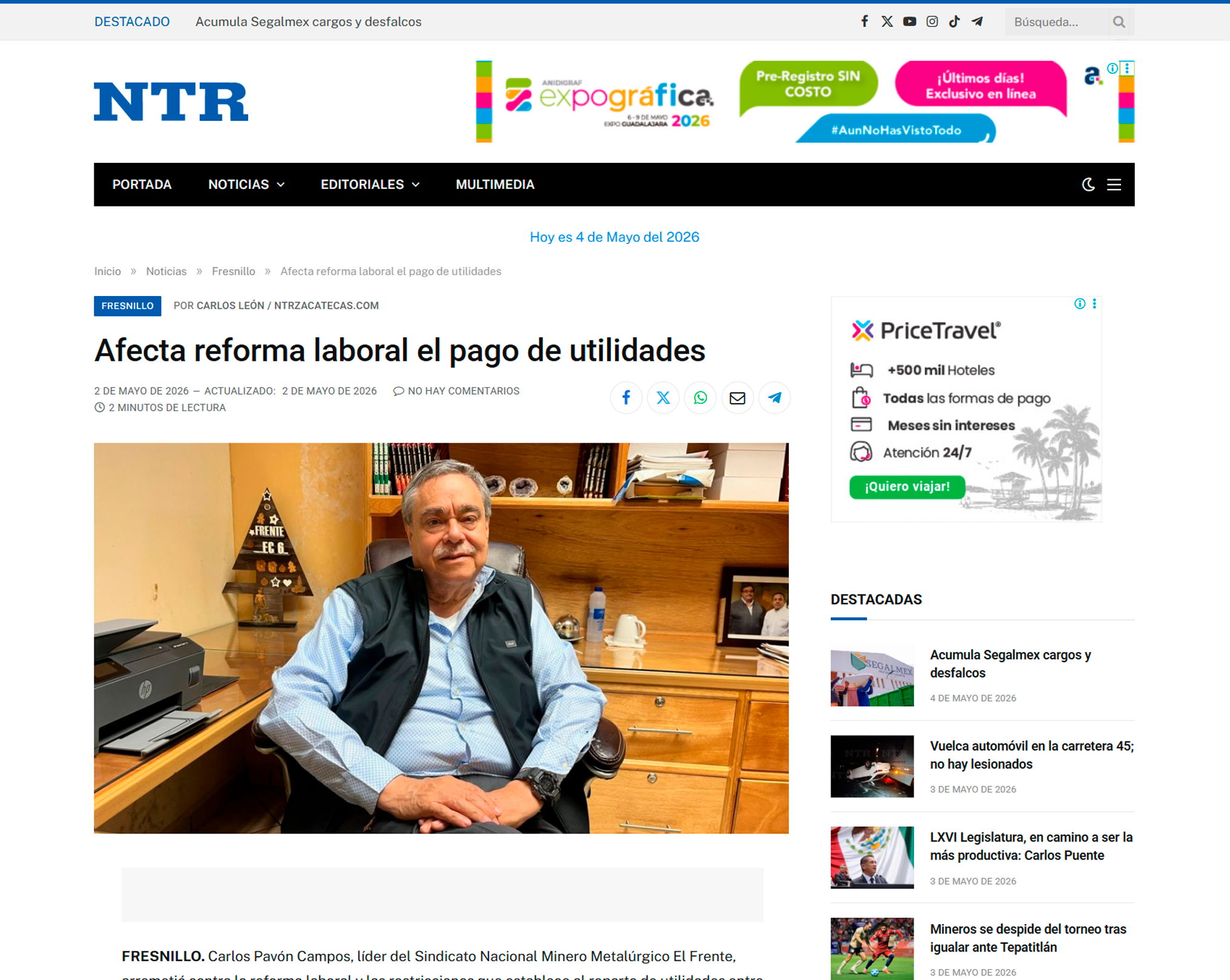 Afecta reforma laboral el pago de utilidades